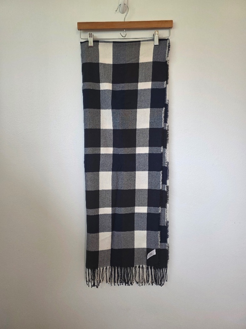 Plush Apparel Oversized Shawl/Scarf - Navy/Gray/White Plaid Pattern